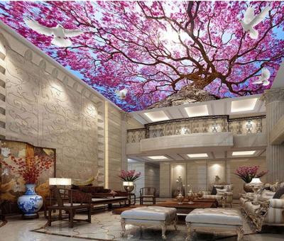 China 3d picture sakura cherry tree sky mural wallpaper modern ceiling wallpaper for ceiling decoration for sale