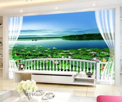 China Large Size Lotus Landscape Wallpaper Country 3D TV Background Wallpaper Silk Home Decorative Cloth Wallpaper for sale