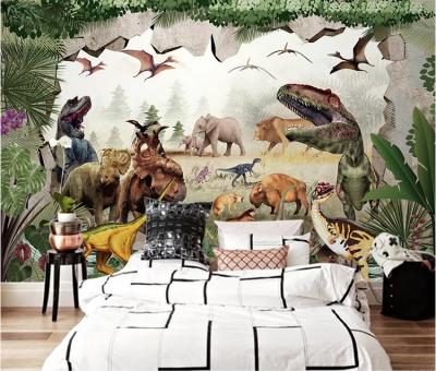 China Country Dinosaur Ancient Wall 3D Kids Room Skin And Stick Mural Wallpaper for sale