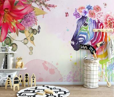 China FOR CHILDREN personality zebra wallpaper sticker flower PVC wall decoration painting Nordic mural for sale