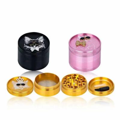 China Durable Zinc Alloy Tobacco Grinder Classic Design Portable Cat Pattern Mix Color Herb Tobacco Grinder for sale