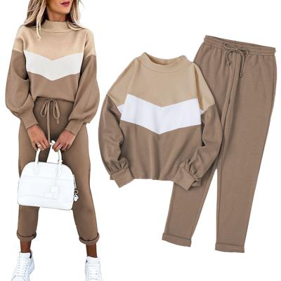 China Breathable Wholesale New Custom Design Logo Lantern Sleeve Turtleneck Fall Jogging Outdoor Suits 2 Piece Set Women for sale