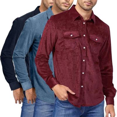 China OEM Custom Collar Solid Color Corduroy Shirt Men's Long Sleeve Logo Fall Casual Turn Down Shirts Breathable for sale