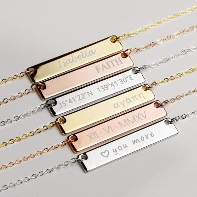 China VAF Stainless Steel Bar Necklace CLASSIC Custom Engraved Logo Letter Personalized Necklace For Men Men's Pendant Women for sale