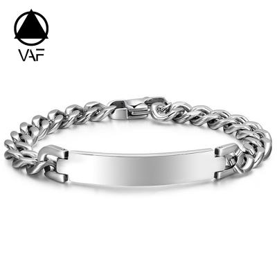 China Vaf punk Customized Cuban Logo Chain Link Bracelet Engraving Name Stainless Steel Bracelet For Men for sale