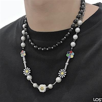 China VAF 2021 Pearl Flower Daisy Smiley Face Necklace Smile Fashion Non-fading Pearl Choker Necklace For Women Men for sale