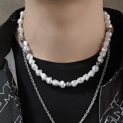 China VAF Irregular Vintage Pearl Necklace Stainless Steel Freshwater Hip Hop Boho Non-fading Baroque Necklace For Women Men for sale