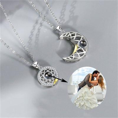 China VAF 100 I Love You Collana Coppia Tongue Collana Coppia Best Friends Couples Crescent Sun And Moon Phase Stainless Steel Non-fading Necklace for sale