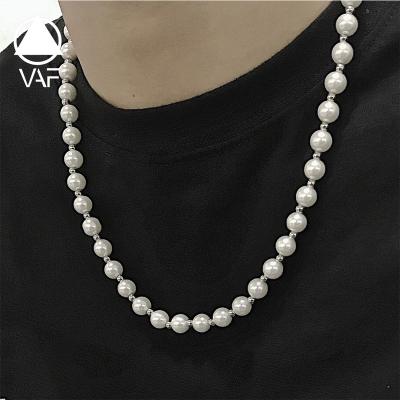 China Fashionable Non-fading Bead VAF Stainless Steel Glass Bead Stainless Steel Bead Necklace Customized Men's Long Hip Hop Bead Necklace for sale