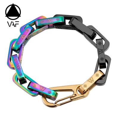 China Fashionable Colorful Plating Stainless Steel Daisy Charm Bangle Link Engraved Bracelet 316L Vintage VAF 2021 Bracelet for sale