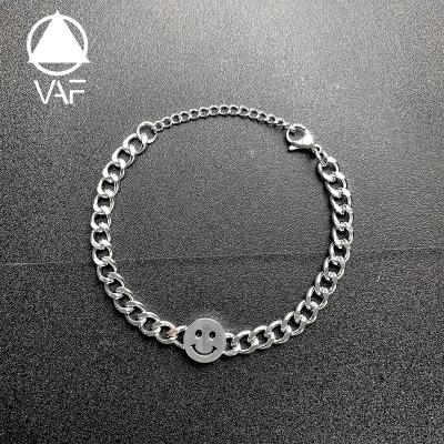 China Vintage VAF Hip Hop Smiley Face Cuban Link Chain Bracelet 925 Sterling Silver Happy Smile Bracelet for Men for sale