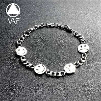 China Punk Bracelet from VAF Hip Hop Smiley Face Cuban Chain Link Sterling Silver Happy Smile Cool Bracelet for Men for sale