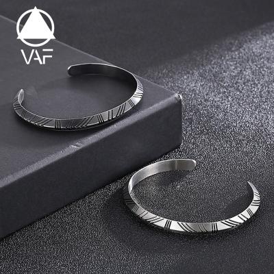 China VAF Viking Silver Cuff Bangle Stainless Steel Punk Open Men's Bracelet for sale