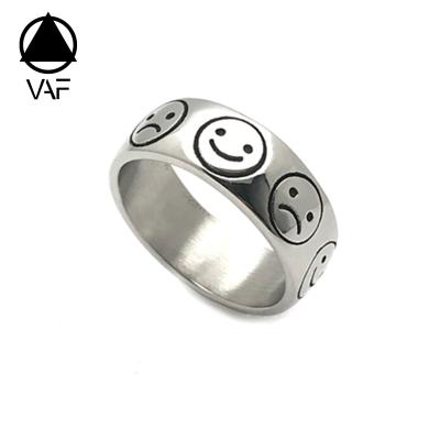 China Interesting Stainless Steel Happy Smiley Ring For Men Women Crying Face Ring Smile From VAF Vintage Casual/Sporty Statement for sale