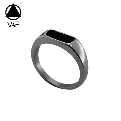 China VAF Black Enamel Rectangle Seal Casual/Sporting Ring Statement Stainless Steel 925 Silver Stamp Ring For Men for sale