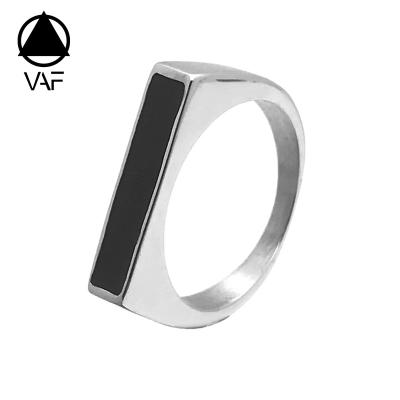 China VAF Black Enamel Rectangle Seal Casual/Sporting Ring Statement Stainless Steel 925 Silver Stamp Ring For Men for sale