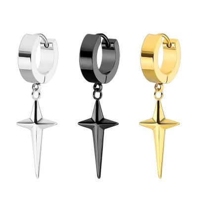 China Hiphop VAF 2021 Hypoallergenic Stainless Steel Circle Cross Stud Dangle Earrings Custom Titanium Gold Black Black Silver Earrings F for sale