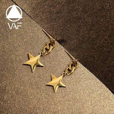 China Hiphop VAF 18K 14K Gold Star Drop Earrings Stainless Steel Circle Stud Circle Cuban Chain Link Earrings For Women Men for sale