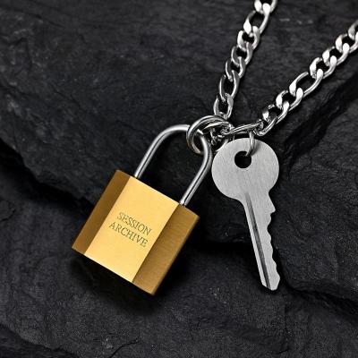 China Custom Punk Gold Titanium Steel Necklace Key Lock Pendant 18K Jewelry Punk Pendant for sale