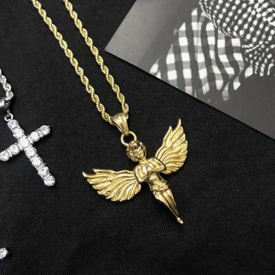 China Retro New Hiphop Simple Design Fashion Unique Gold Angel Necklace for sale