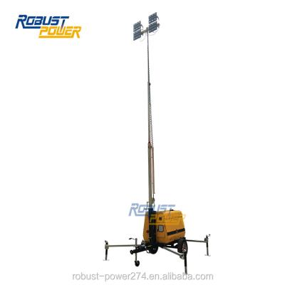 China Sports Stadiums 4*240W LED Flood Portable Hand Winch Economical Mechanical Telescoping Mast / 6~8kw Generator Project Light Tower Pole for sale