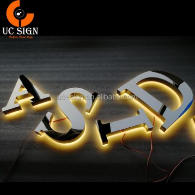 China Custom Retail Store China Shop Logo Signboard 3D Mirrored Stainless Steel Letter Signage LED Backlit Sign for sale