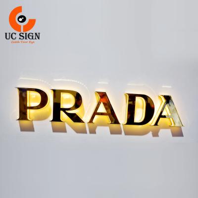 China Customized Waterproof Backlit Adertising Display Mirror Gold Channel Letters Advertising Stainless Steel Letter Sign for sale