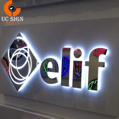 China Adertising display mirrored stainless steel back lighting 3d silver LED halo lit logo sign letters for sale