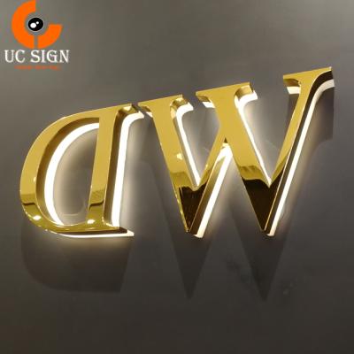 China Backlit 3D Buildings Mirrored Gold LED Business Signage Letter Signs With Back Lighting LED Light Signs for sale