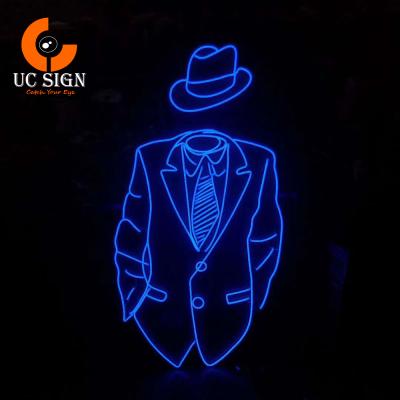 China Adertising Display Custom Dresses Boutiques Clothing Store Front Led Neon Signage Acrylic Led Neon Blue Wired Suit Sign for sale