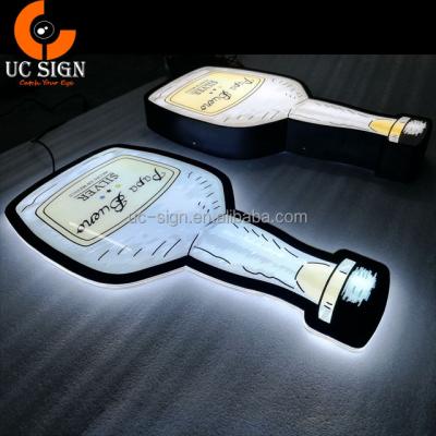 China Buildings Wholesale Custom Bar Wine Bottle Shape Brand Logo LED Wall Mounted Acrylic Beer Bottle Sign Light Box for sale