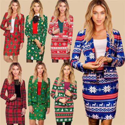 China Other Wholesale Christmas Clothing Women Dress Suits Blazer Coat Printed Women for sale