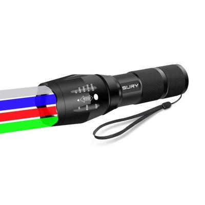 China Hunting 300 Outdoor Camping Rise Walking Lumen 4 In 1 RGBW Single Mode 4 Color LED Flashlight Multicolor Red Green Blue White Torch for sale