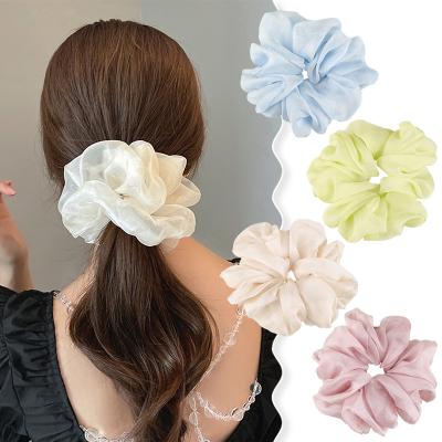 China Decration Factory Wholesale 16cm Chiffon Hair Ties Solid Color Large Intestine Head Oversized Hair Bands For Women Girl Gift for sale