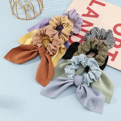 China Wholesale Custom Plaid Hair Decoration Cross Tied Bow Scrunchie Headbands Hair Accessories Ties For Women Decoration for sale