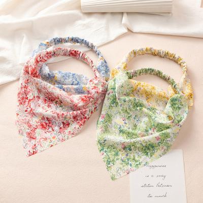 China Wholesale Rustic Floral Triangle Scarf Baotou Decoration Headband Square Elastic Headband Hair Accessories For Women Decoration for sale