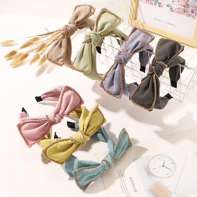 China Wholesale Custom Wide Brim Solid Color Bow Headband Girls Fashion Decoration Hairband Chain-decorated Hair Accessories For Women for sale