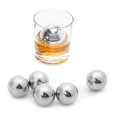 China Sustainable Pack of 4 Reusable Stainless Steel Round Ball Cooling Ice Cubes for Whiskey Wine Bourbon for sale