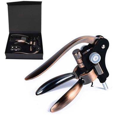 China Ideal Viable Rabbit Corkscrew Vertical Lever Gift Box Corkscrew Wine Opener Set with Stand Foil Cutter and Extra Spiral for sale