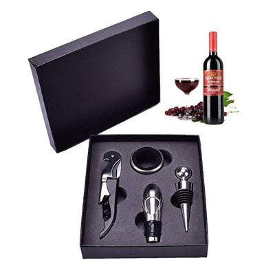 China Viable Tool Kit Stainless Steel 4Pcs Wine Bottle Opener Corkscrew Set With Wine Stopper Pourer Drip Ring for sale