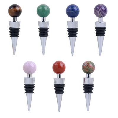 China Gold Viable Zinc Alloy Tail Gemstone Crystal Ball Natural Semi Precious Stone Red Wine Stopper for sale