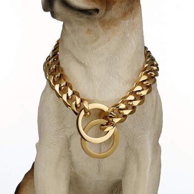 China Sustainable Products 15mm Metal Pet Gold Dog Chain Collar for sale