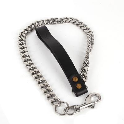 China OEM Durable Heavy Duty Luxury Welded Silver Choke Chain Copper Gold Metal Dog Chain With Genuine Leather Padded Handle for sale