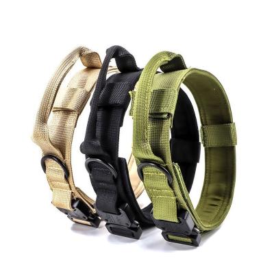 China Padded Tactical Dog Collar With Grip Dog Collar Durable Military Nylon Adjustable Training Training Collar With Handle for sale