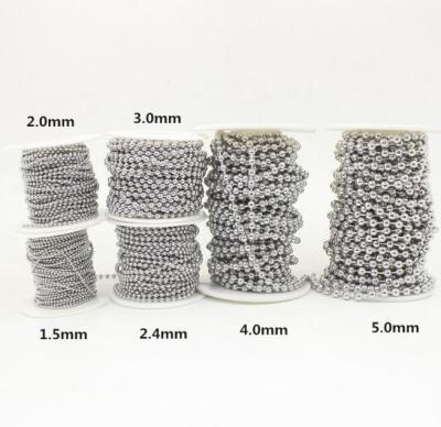 China Factory Environmental Friendly Wholesale Customized 1.5mm/2mm/3mm/4mm/5mm/6mm Stainless Steel Ball Chain Reel for sale