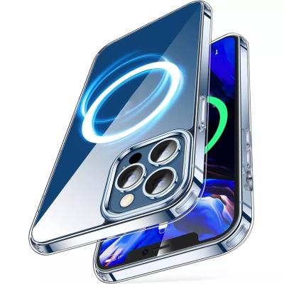 China 14 Pro Max Universal Shockproof Magnetic Clear TUP Phone Case for iPhone XR 11 12 13 for sale