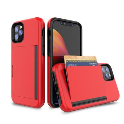 China Solid Color 3-in-1 Mobile Phone Case Luxury TPU PC Card Wallet Cover for iPhone 11 2019 for sale