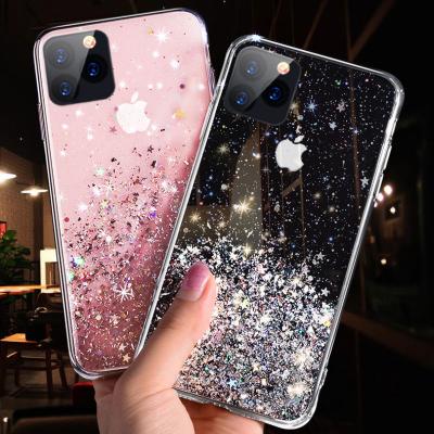 China Solid Color TPU Cover Cell Transparent Glitter Epoxy Phone Case for iPhone 11 Pro Max for sale