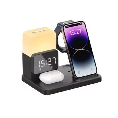 China Custom 6 In 1 Wireless Charger Mobile Phone Wireless Charging Station With Alarm Clock for sale