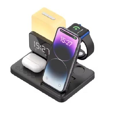 China 6 In 1 Wireless Fast Charger with Alarm Clock , 15W Mobile Phone Wireless Charger for sale